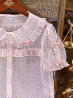 Pink Peter Pan Collar Polka Dot Sheer Tulle Blouse - Dream Magic Box | CoyBunny