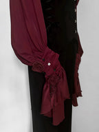 Crimson Poet Shirt with Floral Pins and Chain Accents - Shi Zhi Mao | CoyBunny