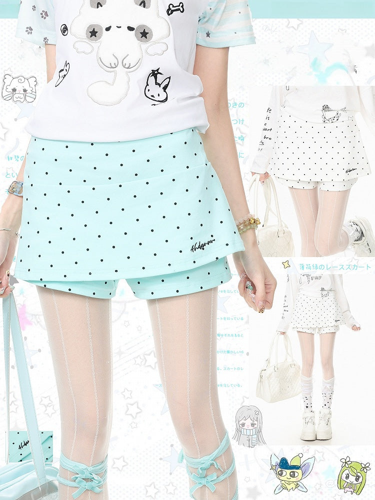 White Skort with Polka Dot Pattern - Languid Park | CoyBunny