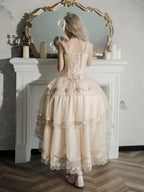 Champagne Lace-up Corset Top + High-low Layered Lolita Skirt (S-XL) | CoyBunny
