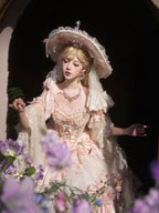 Hanayome Pink Corset Waist Hime Lolita Floor Length Dress Long Version with Floral Embroidery Layered Hem | Lukemi | CoyBunny