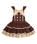 Sweet Lolita Overall Dress in Coffee with Dropped Waist Bow and Tiered Hem - With PUJI | CoyBunny