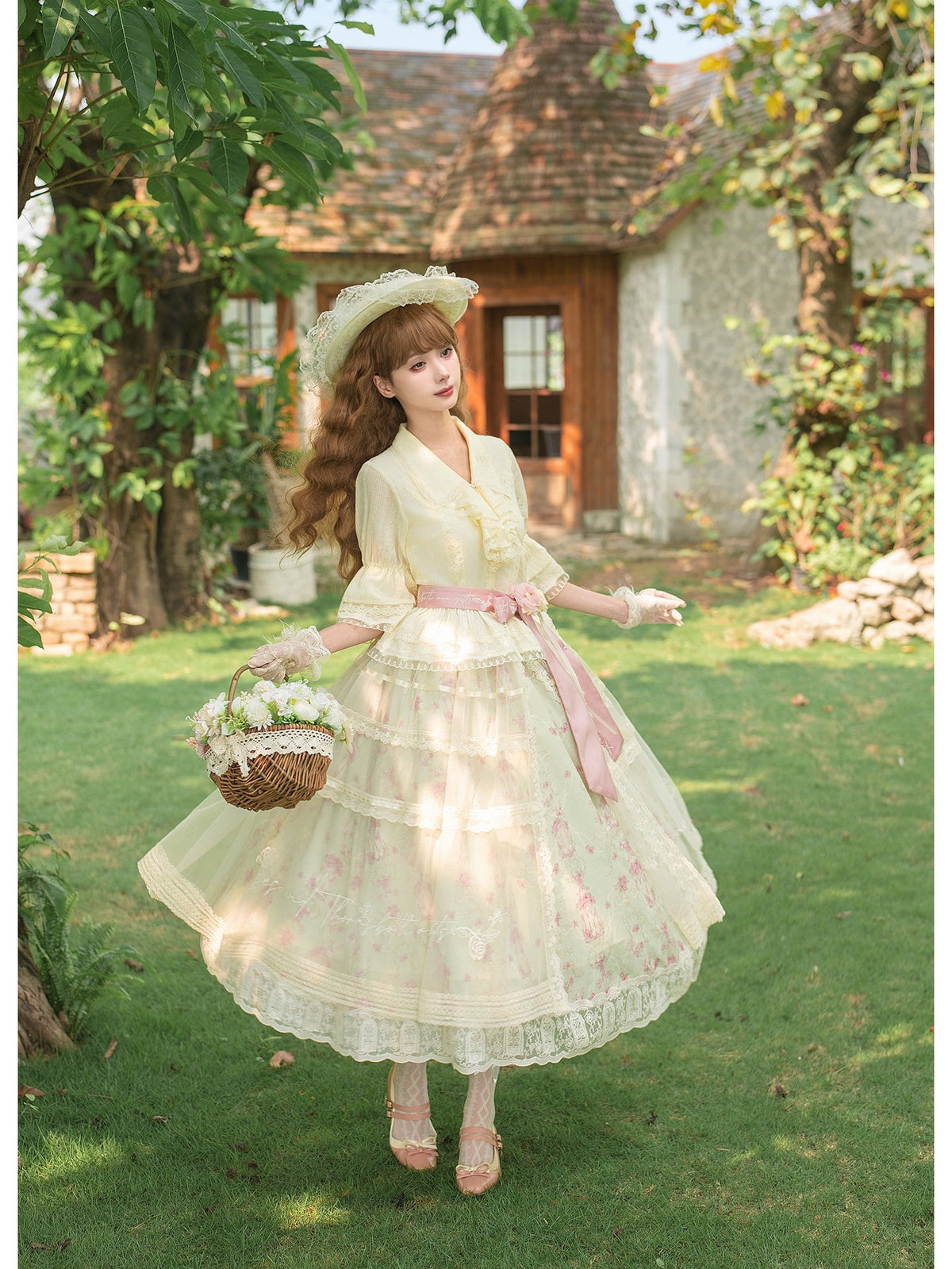 Petal Hem Lolita Shirt & SK Set with Belt & Hat