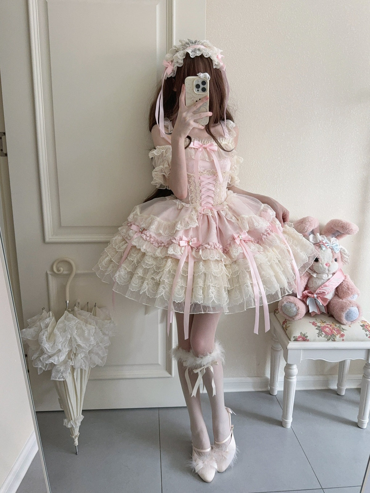 Pink Ballet Lolita JSK Dress with Train | Sweet Princess Gown