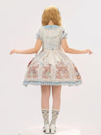 Azure Alice in Wonderland Theme Print Polka-dot Collar Sweet Gown - Forest Fairy Tales | CoyBunny