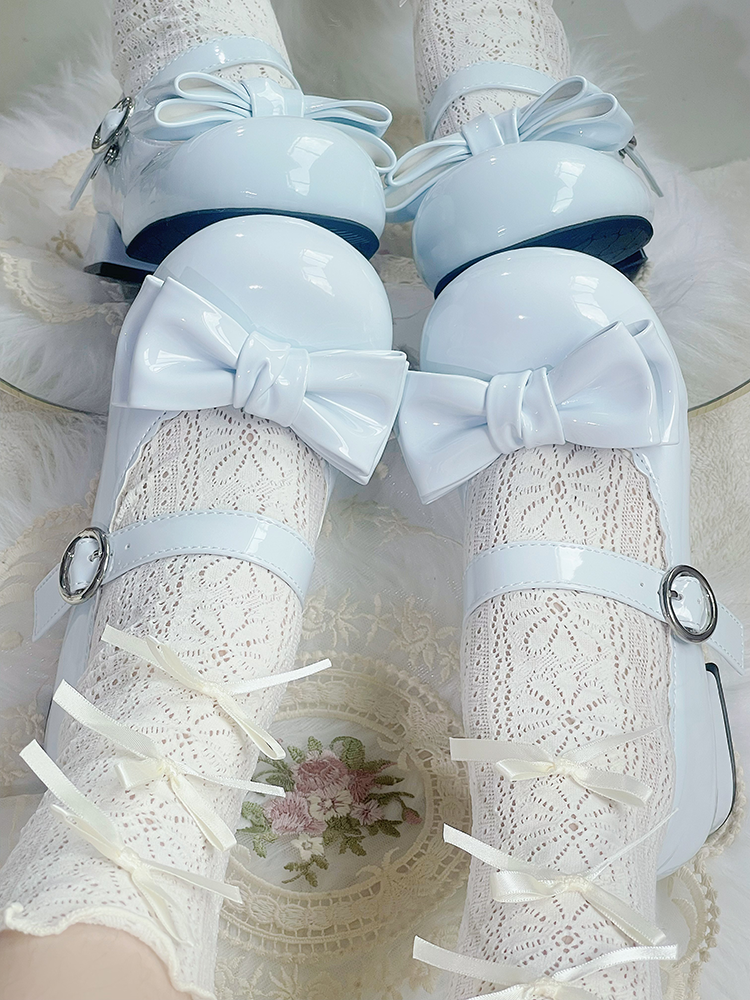 Sweet Lolita Blue Bow Round Toe Block Heel Mary Janes | CoyBunny