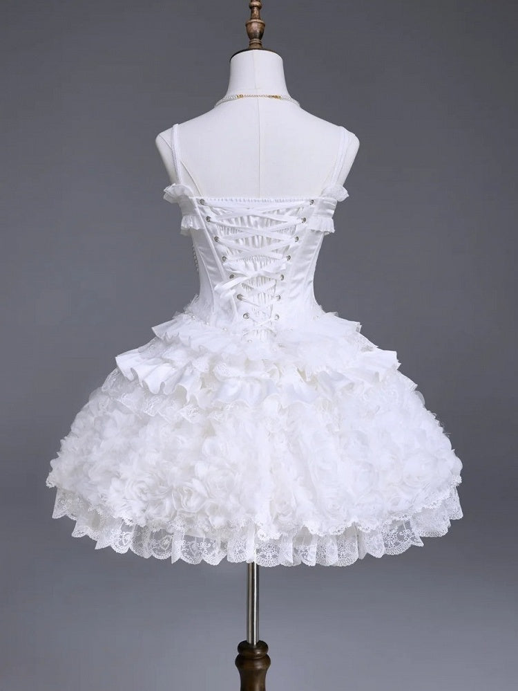 Snow Theme Elegant JSK Dress with Pearl and Floral Brooch - Airfreeing | CoyBunny