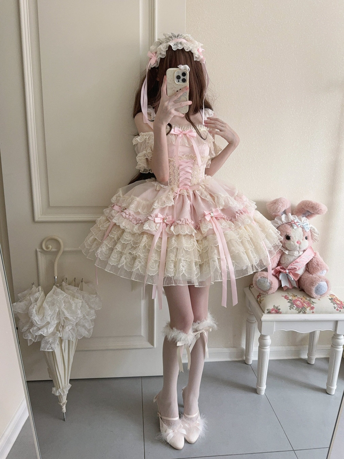 Pink Ballet Lolita JSK Dress with Train | Sweet Princess Gown