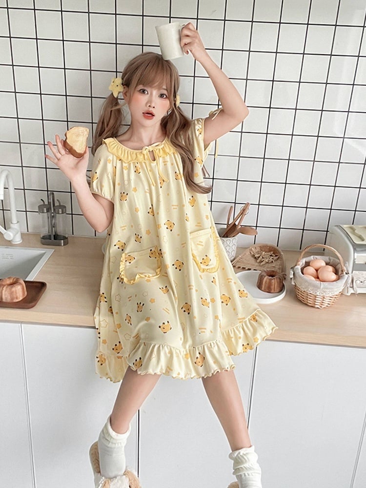 Yellow Mango Print Peter Pan Dress - Tan Tuan | CoyBunny