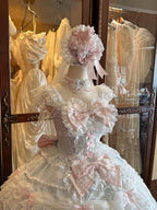 Pink Ballet Lolita JSK Dress with Crown Veil & Necklace