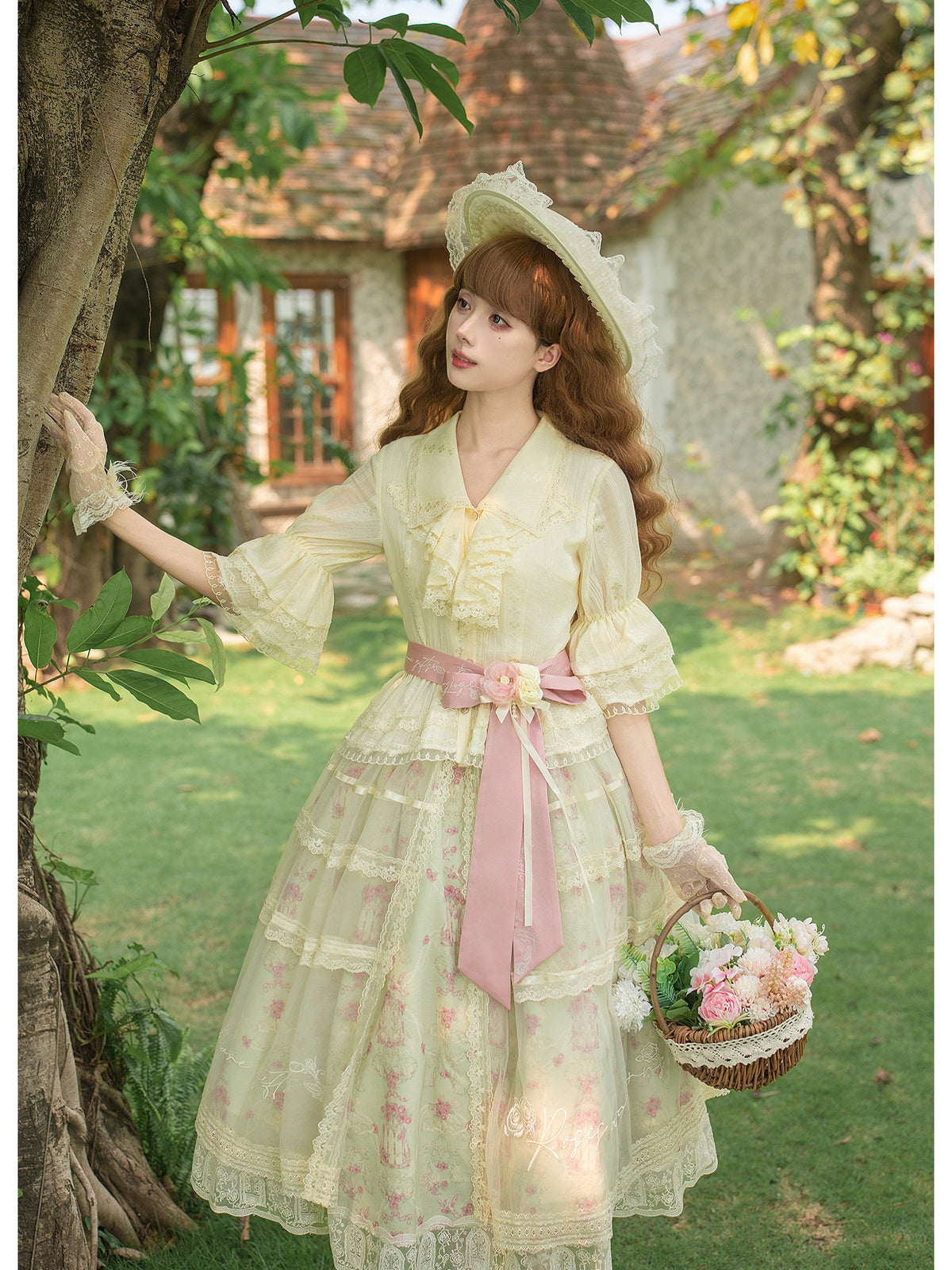 Petal Hem Lolita Shirt & SK Set with Belt & Hat
