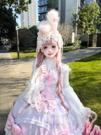 Pink-Purple Lolita JSK Suspender Dress with Train & Headband