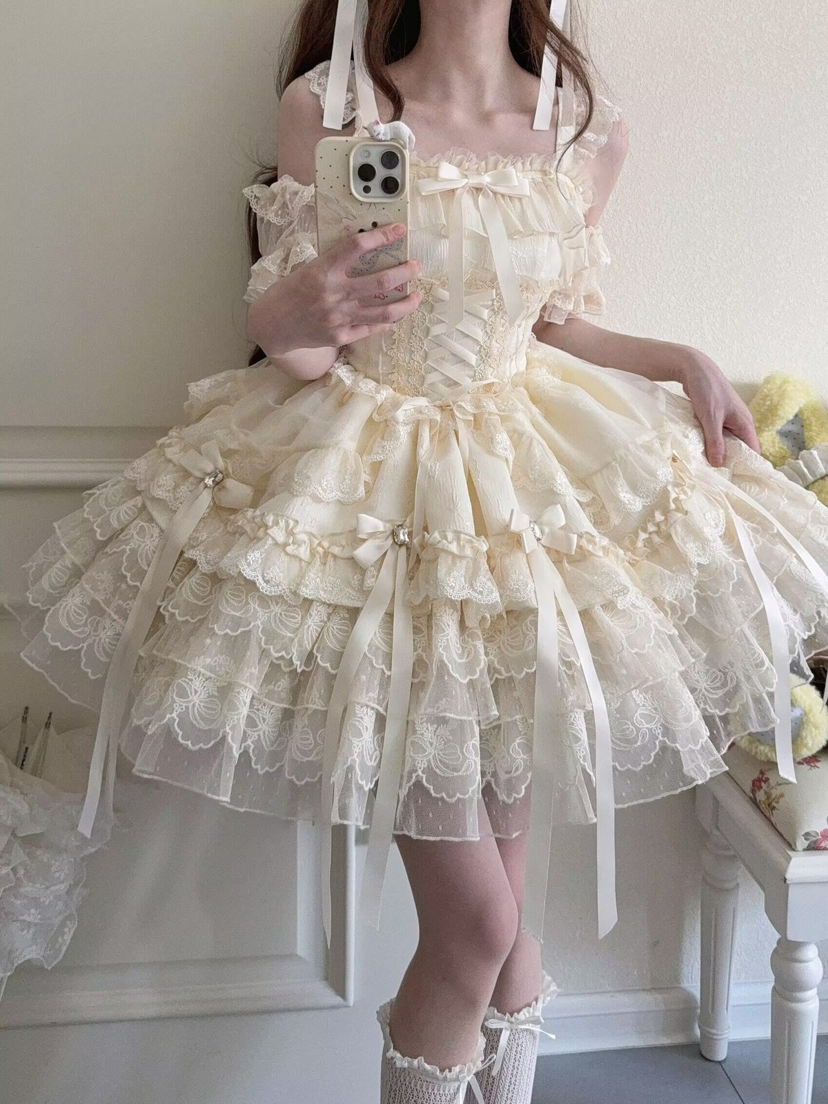 Apricot Ballet Lolita JSK Dress with Train | Sweet Princess Gown
