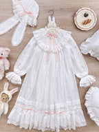White & Pink Lace Lolita Dress with Bow - Tan Tuan | CoyBunny