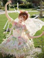 Sweet Lolita JSK Set with Floral Crown and Detachable Sleeves - Sweetheart Macaron Lolita | CoyBunny