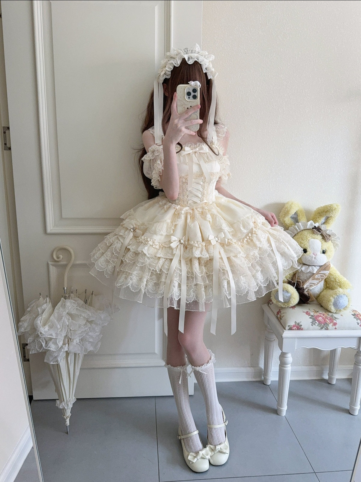 Apricot Ballet Lolita JSK Dress with Train | Sweet Princess Gown