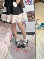 Sweet Lolita Black Bow Heart Buckle Strap Block Heel Mary Janes | CoyBunny
