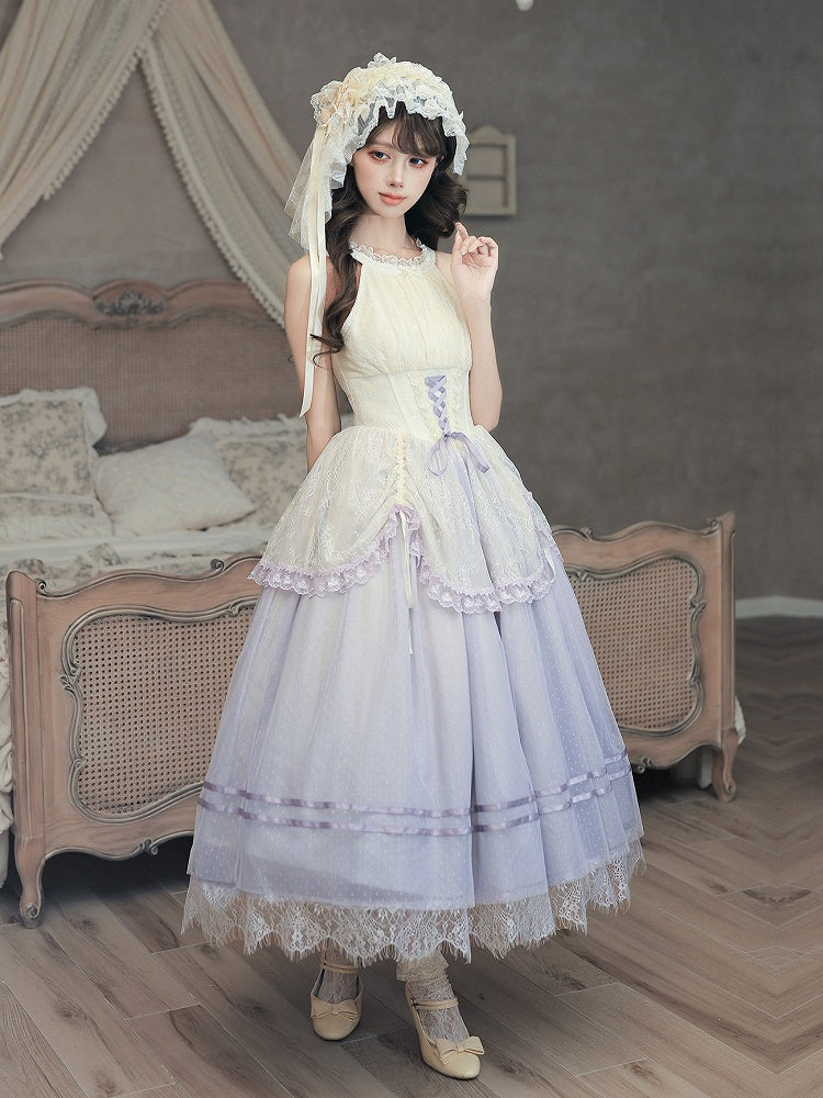 Purple Boned Basque Waist Lolita Halter Neck JSK Gown | CoyBunny