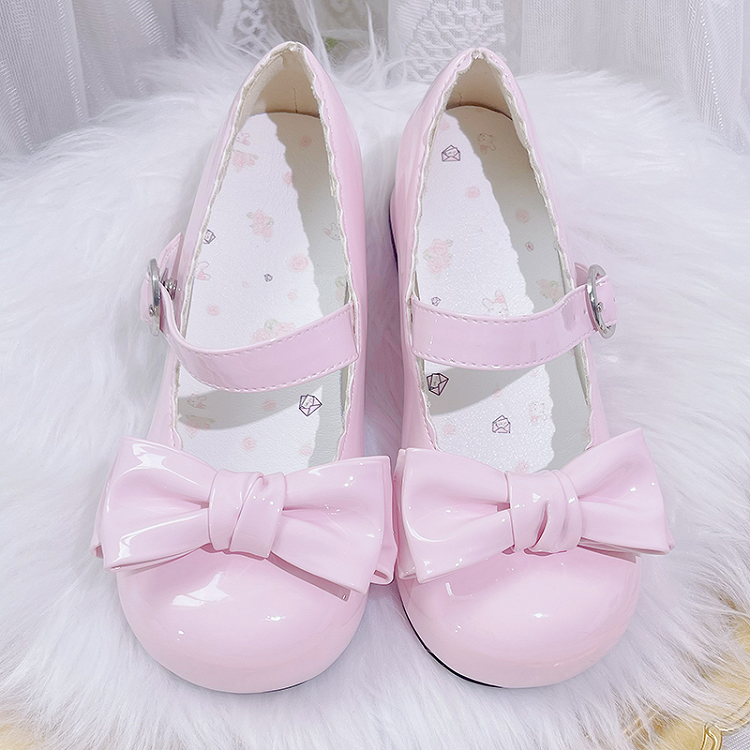 Sweet Lolita Pink Bow Round Toe Block Heel Mary Janes | CoyBunny