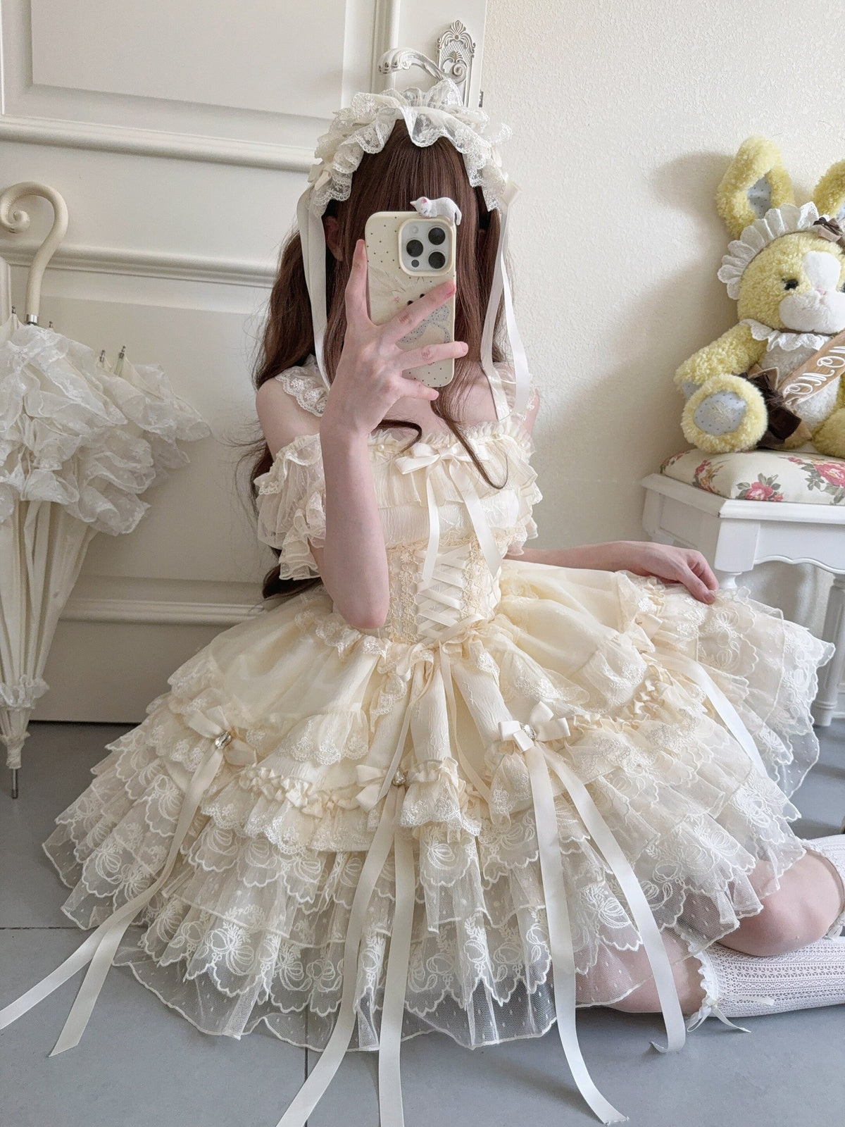 Apricot Ballet Lolita JSK Dress with Train | Sweet Princess Gown