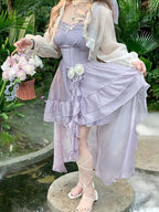 Purple Rose Themed High-Low Skirt Dress with Asymmetrical Train - Hard Candy | CoyBunny