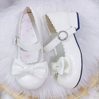 White Sweet Lolita Bow Block Heel Mary Janes by XIN MENG | CoyBunny
