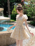 Yellow & Pink Floral Print Summer Holiday Dress - Qchiwawameme | CoyBunny