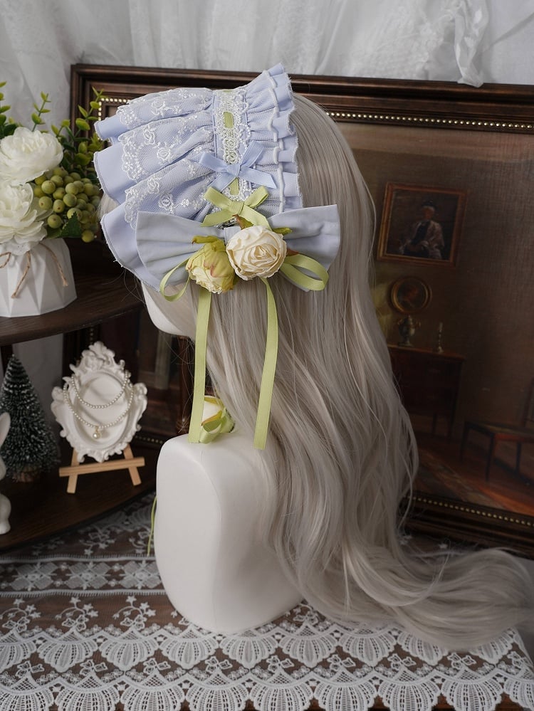 Teal & Green Frilled Headband with Flower Bow Hairpin - Moonlight Dream | CoyBunny