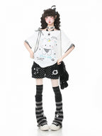 Black Polka Dot Shorts with Kitty & Music Embroidery - Languid Park | CoyBunny