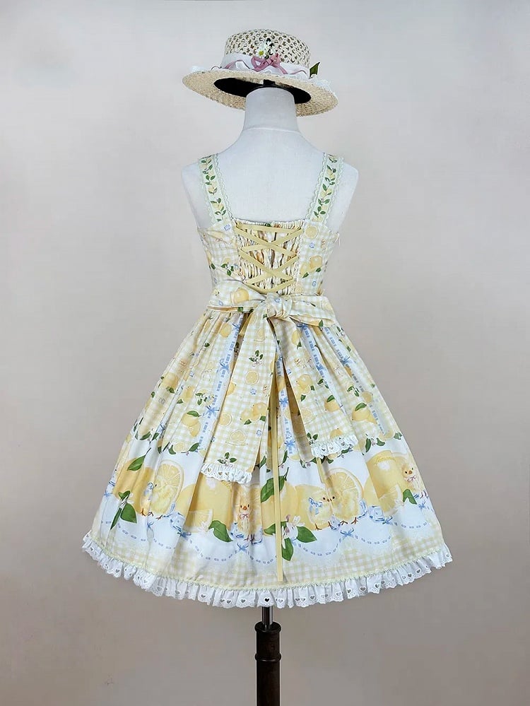 Chick Yellow Print Lemon Dress and Sweet Lolita High-Waisted Gingham - Miss Point | CoyBunny