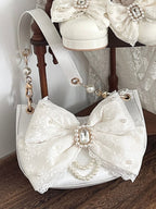 Sweet Lolita Satin Shoulder Bag with Sparkling Beaded Bow - Sheep Puff Bag | CoyBunny