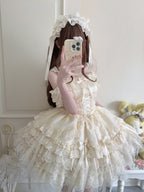 Apricot Ballet Lolita JSK Dress with Train | Sweet Princess Gown