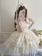 Apricot Ballet Lolita JSK Dress with Train | Sweet Princess Gown