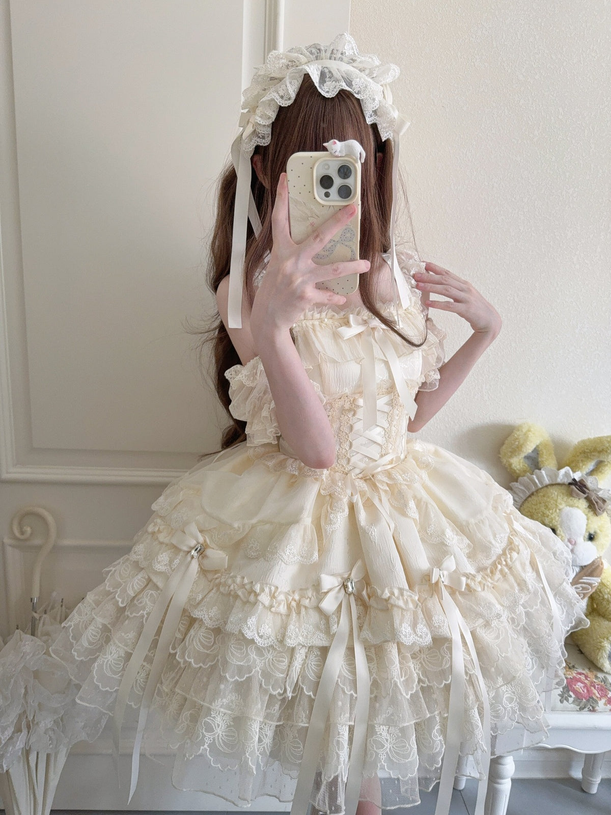 Apricot Ballet Lolita JSK Dress with Train | Sweet Princess Gown