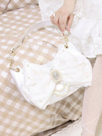 Sweet Lolita Satin Shoulder Bag with Sparkling Beaded Bow - Sheep Puff Bag | CoyBunny