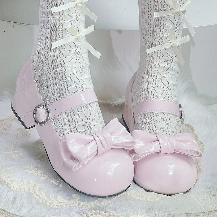Sweet Lolita Pink Bow Round Toe Block Heel Mary Janes | CoyBunny