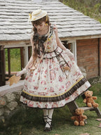 Cat and Maple Floral Print Jumper Skirt with Ruffle Trim - Lineall Cat | CoyBunny