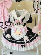 Black & Pink Kitty Maid Lolita Dress ¨C Sailor Collar Heart Apron Sweet JSK | For You | CoyBunny