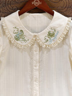 Green Grape Embroidery Collar Cream Short Sleeve Top - Dream Magic Box | CoyBunny