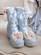 Blue Sweet Lolita Boots with Rhinestone Accents - Sheep Puff | CoyBunny