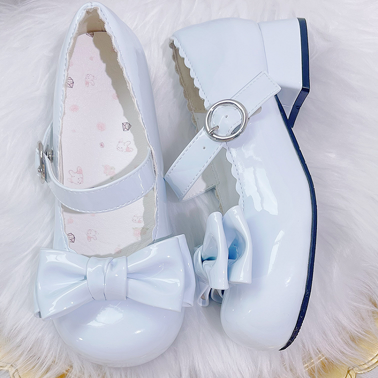 Sweet Lolita Blue Bow Round Toe Block Heel Mary Janes | CoyBunny