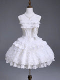 Snow Theme Elegant JSK Dress with Pearl and Floral Brooch - Airfreeing | CoyBunny
