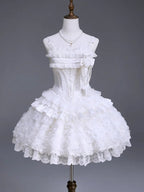 Snow Theme Elegant JSK Dress with Pearl and Floral Brooch - Airfreeing | CoyBunny