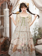 Green Cat Print High Waist Sweet Lolita Jumper Skirt - NyaNya | CoyBunny
