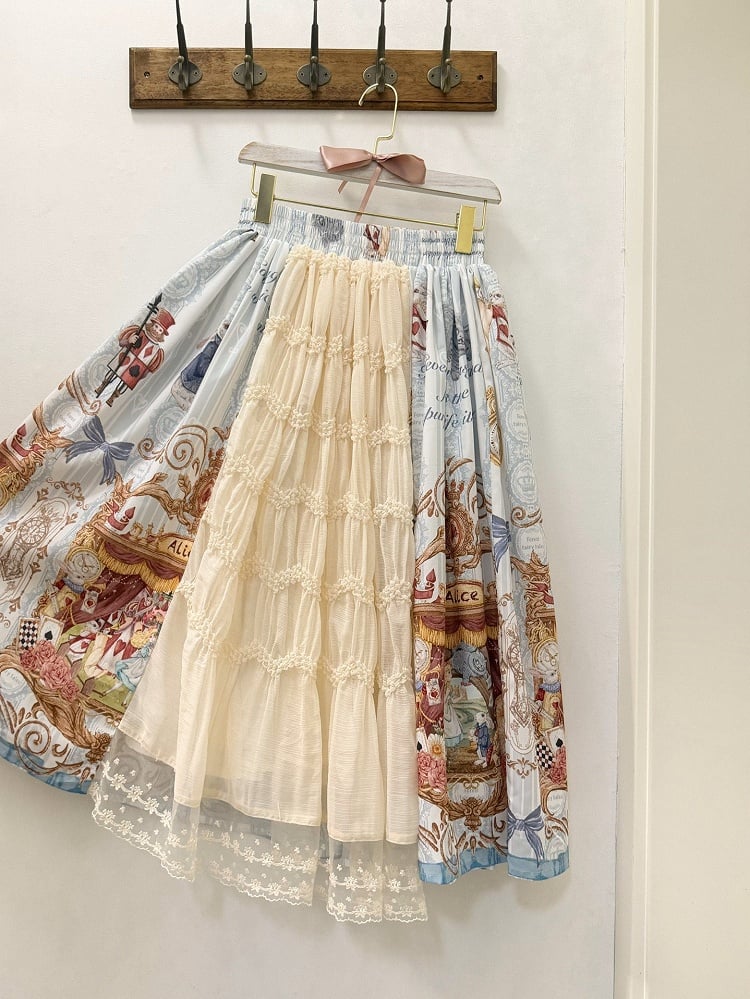 Azure Alice in Wonderland Theme Print Sweet Skirt with Back Layered Ruffle - Forest Fairy Tales | CoyBunny