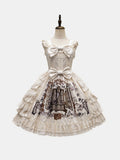 Beige and Brown Bunny Print Layered Ruffle Jumper Skirt with Bows - NnSTAR | CoyBunny