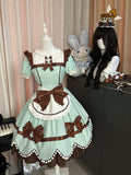 Mint Chocolate Cookie OP Dress with Pompom Bowknot Apron - Alice in Wonderland Lolita | CoyBunny