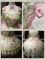 Sweet Lolita JSK Set with Floral Crown and Detachable Sleeves - Sweetheart Macaron Lolita | CoyBunny