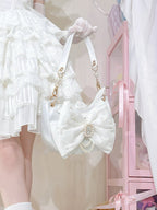Sweet Lolita Satin Shoulder Bag with Sparkling Beaded Bow - Sheep Puff Bag | CoyBunny