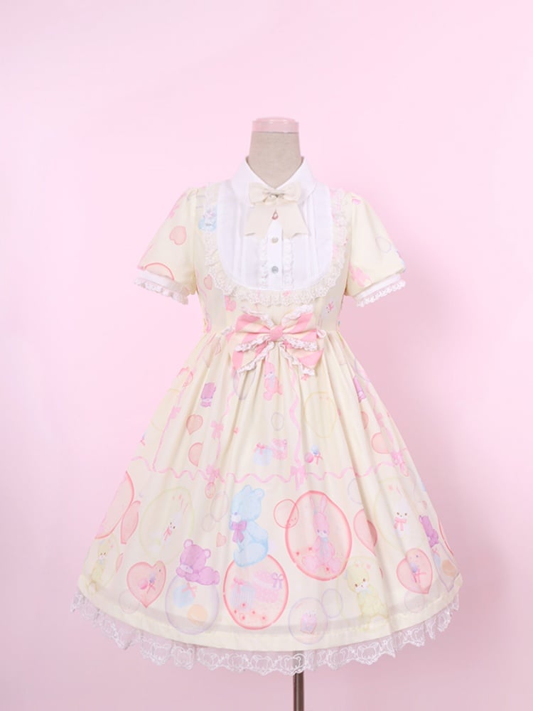 Bubble Zoo Yellow Piece One Details Sweet Lolita Dress Bowknot Chiffon - To Alice | CoyBunny
